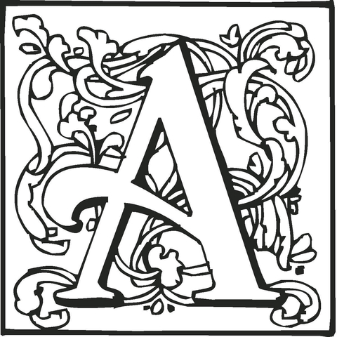 Letter A With Ornament Coloring Page